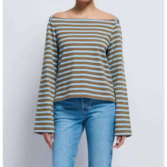 NEW NATION LTD bryce stripe boat neck top in capers prato stripe - Picture 1 of 4